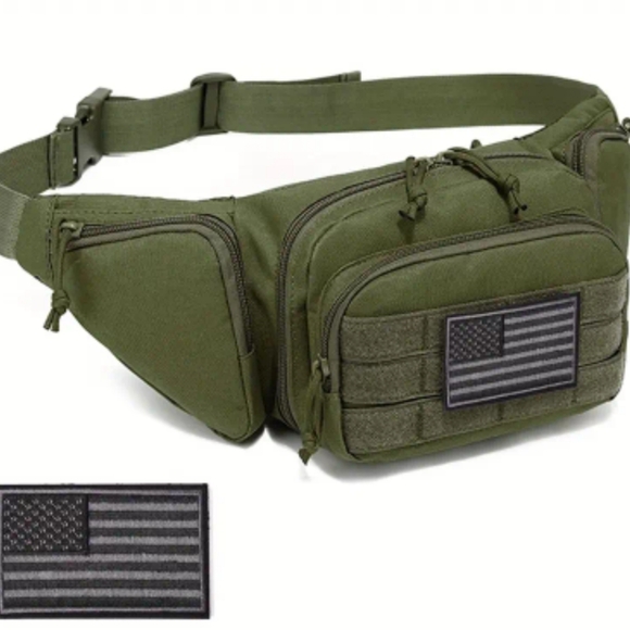 NWT Conceal Carry Tactical Fanny Pack One Size Fits Most Green With Velcro Flag